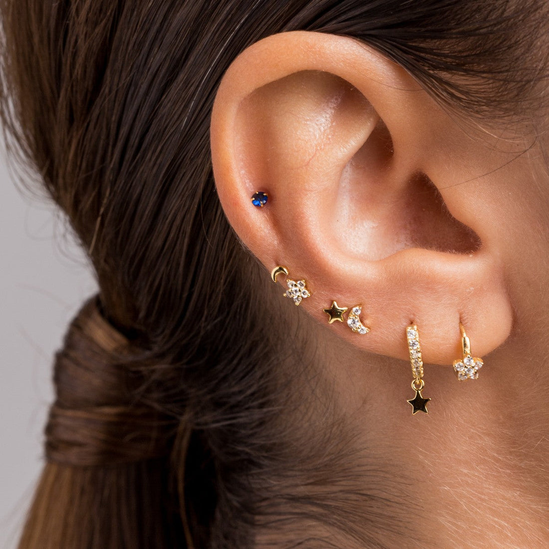 TINY MOON CZ EARRINGS