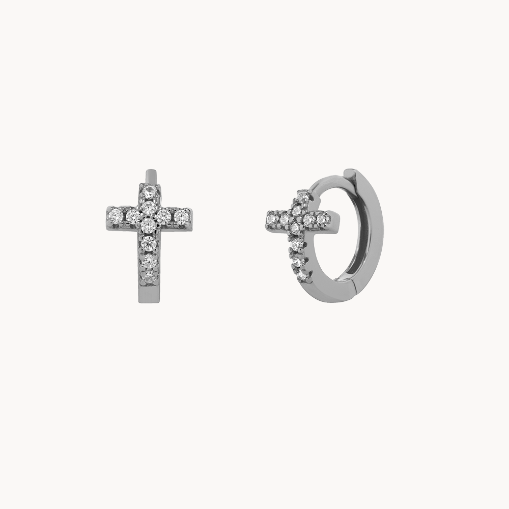 MINI CROSS HOOPS EARRINGS